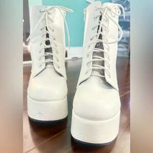 Dolls Kill White Lace-Up Platform Boots